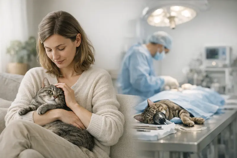 Beispielhafte Darstellung der Unterschiede zwischen OP-Versicherung und Krankenversicherung für Katzenhalter.