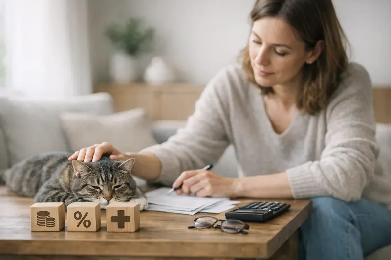 Eine Katze wird von einem Tierarzt untersucht, um die beste Krankenversicherung zu wählen.