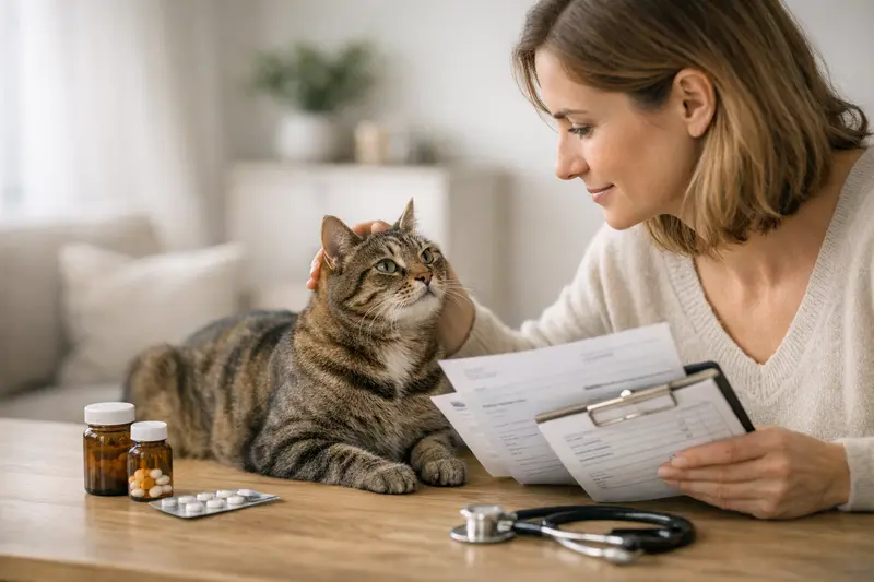 Tierarztbesuch einer Katze zur Gesundheitsprüfung Eine Katze beim Tierarzt, die auf die Untersuchung wartet.