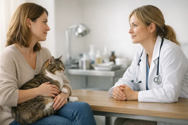 Tierarztbesuch einer Katze zur Vorsorgeuntersuchung, um mögliche Krankheiten frühzeitig zu erkennen.