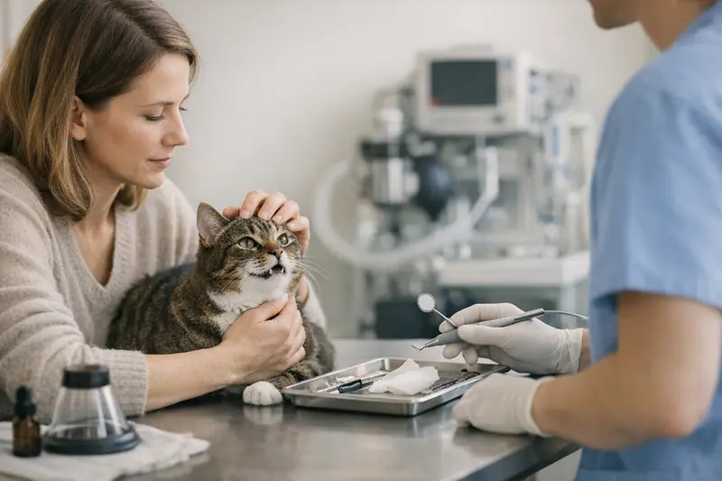 Zahnbehandlungen bei Katzen Katze beim Tierarzt für eine Zahnbehandlung.