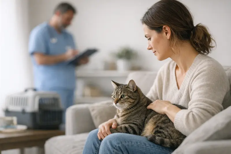 Katzenarztbesuch Eine gesunde Katze beim Tierarzt, die für eine Katzenkrankenversicherung wichtig ist.