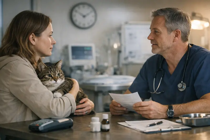 Notdienst bei Katzenärzten Katzendoktor untersucht eine Katze während eines Notdienstes
