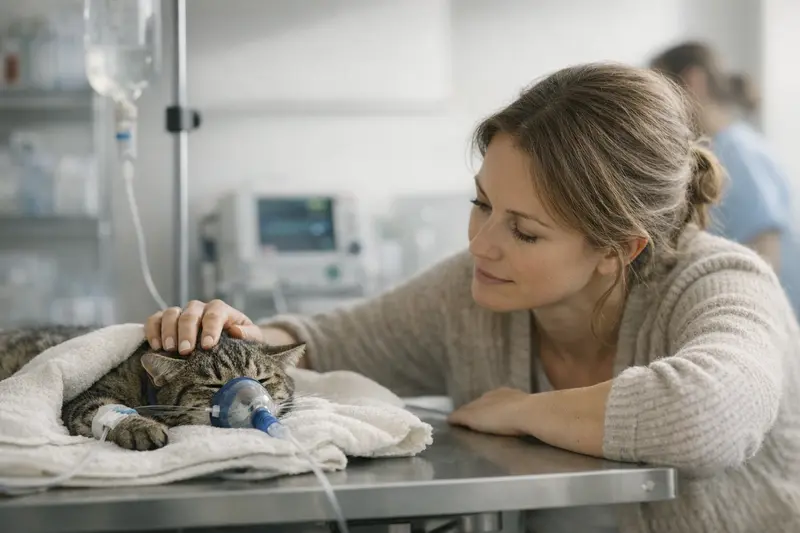 Tierärztliche Behandlung einer Katze mit Fokus auf OP-Nebenkosten wie Narkose und stationäre Betreuung.