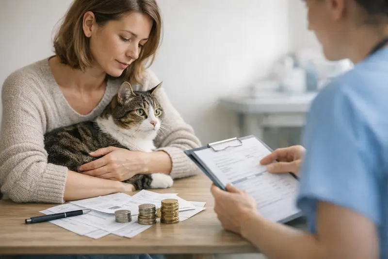 Katze beim Tierarzt – GOT Bedeutung Eine Katze beim Tierarzt, die untersucht wird, um die Bedeutung der GOT bei Katzenkrankenversicherungen zu verdeutlichen.