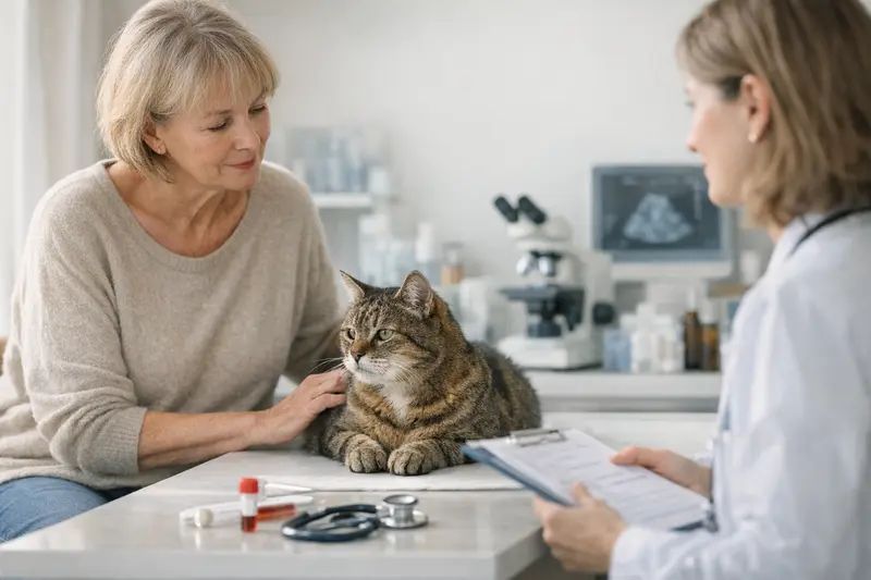 Tierarztbesuch einer älteren Katze Ältere Katze beim Tierarzt mit einem Blutbild-Test