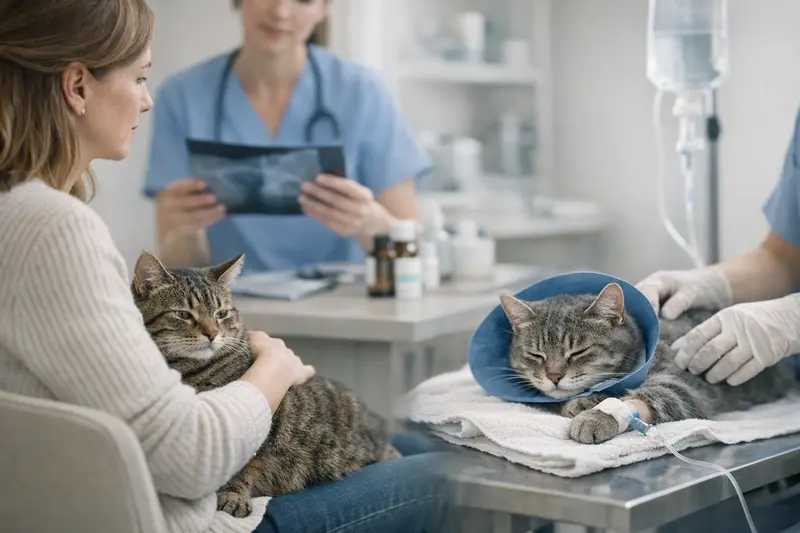 Vergleich zwischen Katzenkrankenversicherung und OP-Versicherung für Katzenhalter.