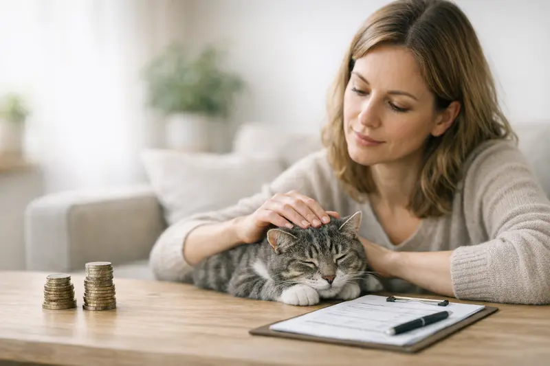 Detailansicht einer Katze beim Tierarzt, die für eine Krankenversicherung untersucht wird.