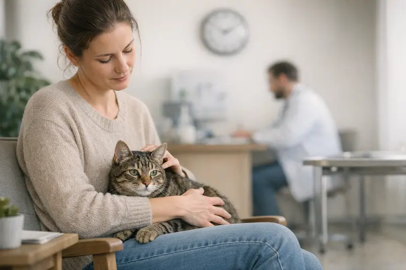 Wartezeiten bei der Katzenkrankenversicherung Eine Katze beim Tierarzt, symbolisiert die Wartezeiten in der Katzenkrankenversicherung.