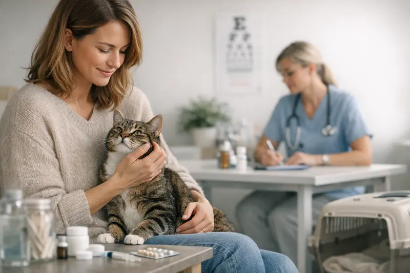 Katzenkrankenversicherung und Vorsorgeleistungen Eine Katze beim Tierarzt zur Vorsorgeuntersuchung.