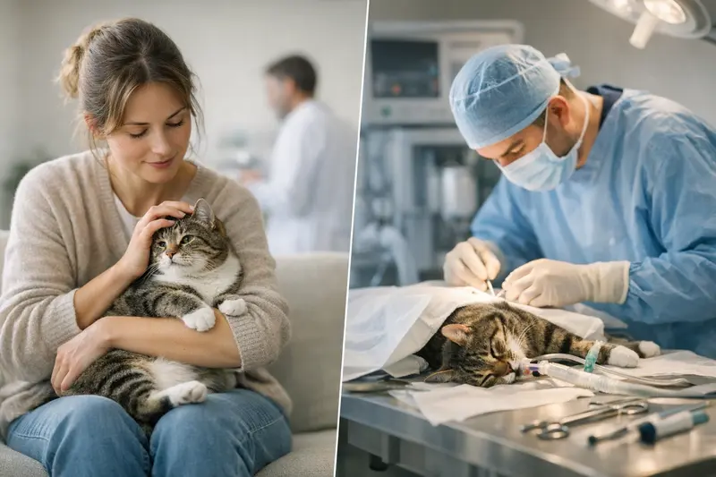 Katzenkrankenkasse Vergleich Eine Katze bei einer tierärztlichen Untersuchung zur Klärung von Kosten und Versicherungsmöglichkeiten.