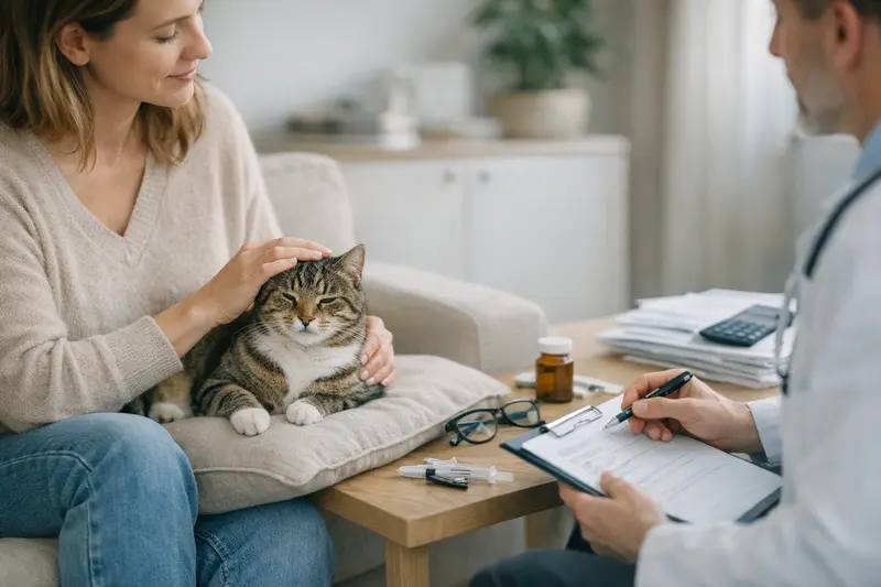 Eine gesunde Katze bei einem Tierarzt für Vorsorgeuntersuchungen.