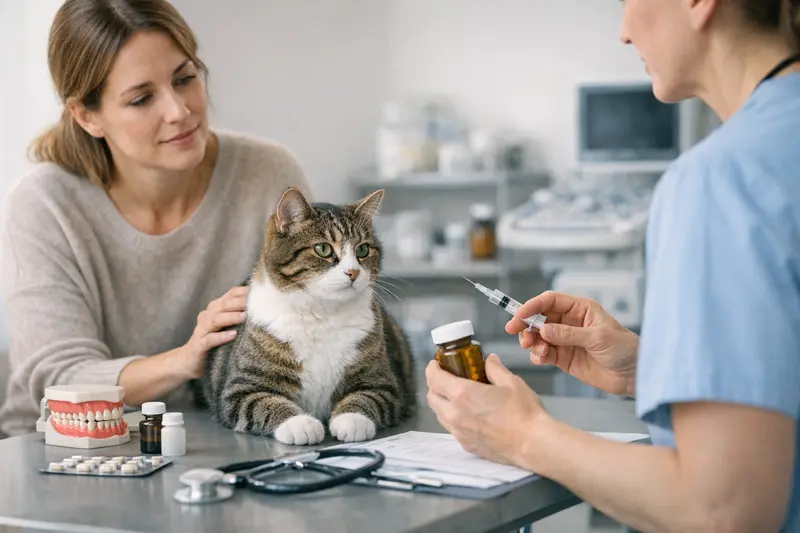 Tarifvergleich Katzenkrankenversicherung Eine verantwortungsvolle Katzenhalterin vergleicht verschiedene Katzenkrankenversicherungen am Laptop.