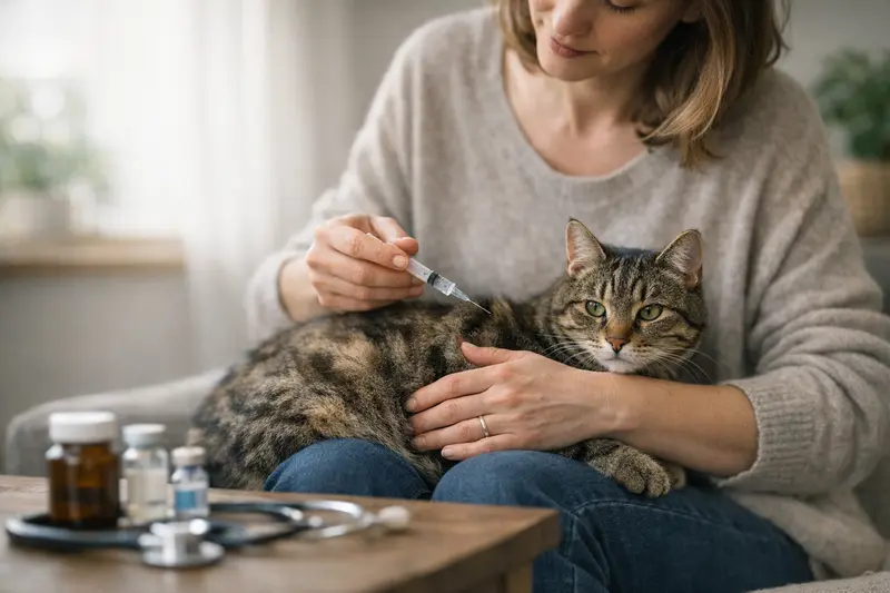 Katzenuntersuchung beim Tierarzt Eine Katze bei der tierärztlichen Untersuchung zur Überprüfung von Vorsorgeleistungen.