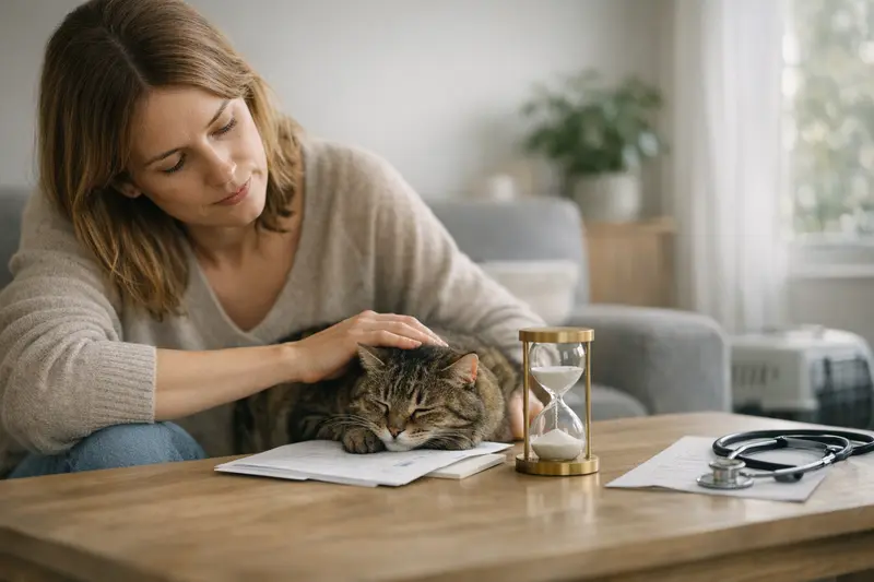 Eine Katze untersucht beim Tierarzt, um den Gesundheitszustand festzustellen.