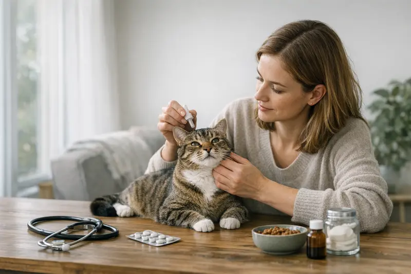 Eine gesunde Katze beim Tierarzt zur Vorsorgeuntersuchung, ein wichtiger Aspekt der Katzenkrankenversicherung.