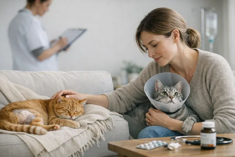 Illustration, die den Unterschied zwischen Katzenkrankenversicherung und reiner OP-Versicherung erklärt.