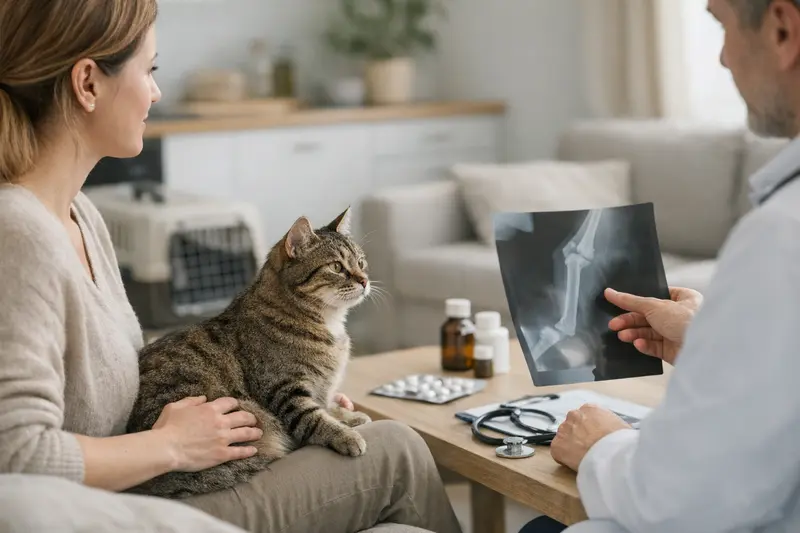 Unterschied zwischen OP-Schutz und Krankenvollschutz Ein Tierarzt erklärt einem Katzenbesitzer den Unterschied zwischen OP-Schutz und Krankenvollschutz.