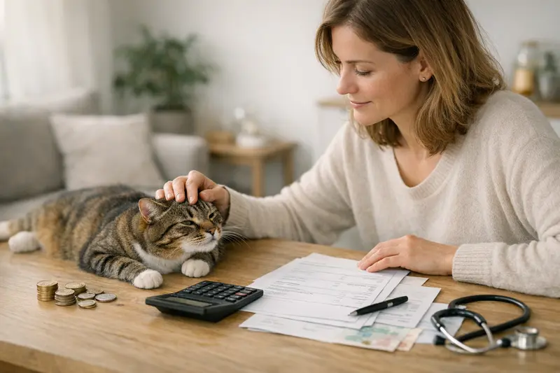 Katzenbesitzerin mit Tierarzt über Kosten und Selbstbeteiligung bei der Katzenversicherung im Gespräch.