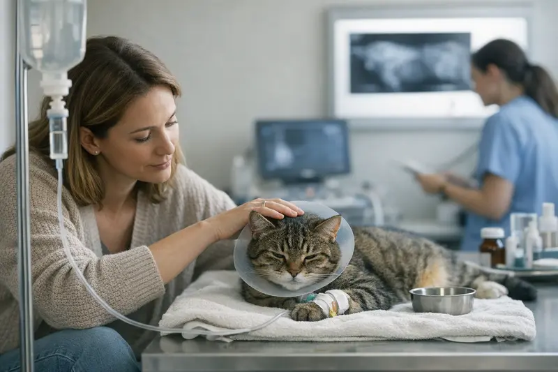 Katzengesundheit und Versicherungsabsicherung Eine Katze, die beim Tierarzt untersucht wird, illustriert die Bedeutung einer umfassenden Katzenkrankenversicherung.