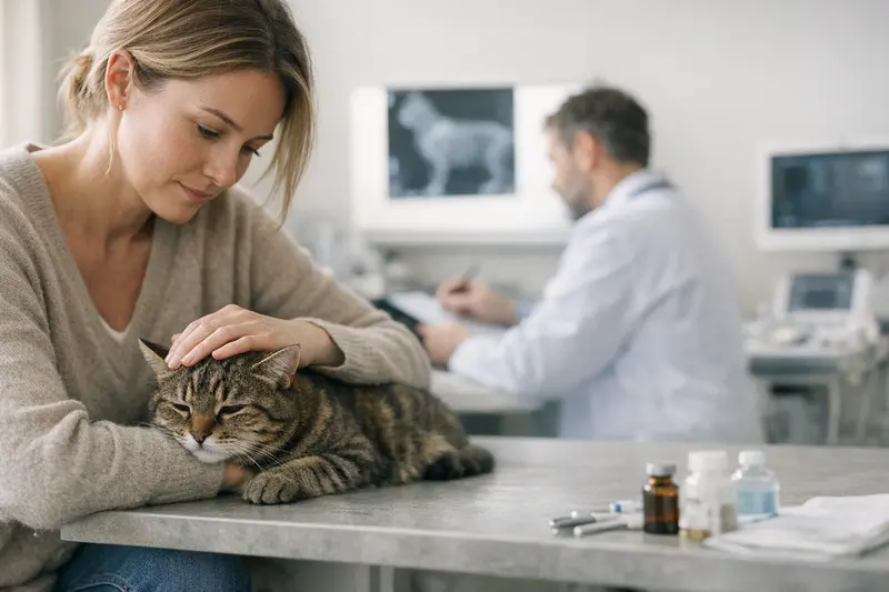 Katzengesundheit beim Tierarzt Eine Katze beim Tierarzt, um die Wichtigkeit von Vorsorge und Diagnose zu verdeutlichen.