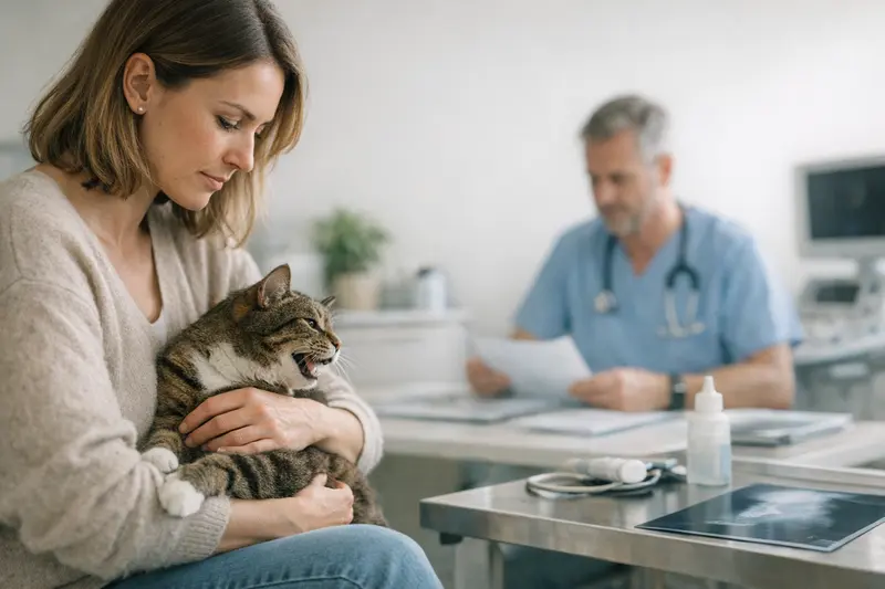 Eine Katze, die auffällige Geräusche macht, als Hinweis auf potenzielle Gesundheitsprobleme und tierärztliche Kosten.