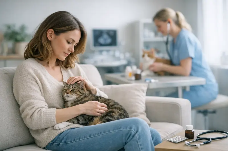 Katze beim Tierarzt Eine Katze beim Tierarzt zur Untersuchung von Gesundheitsproblemen.