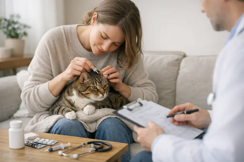 Katzenkrankenschutz und Tierarztbesuch Eine Katze beim Tierarzt zur Untersuchung