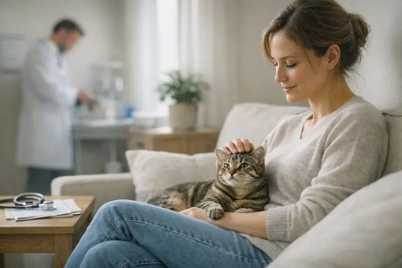 Gesunde Katze beim Tierarzt zur Vorsorgeuntersuchung