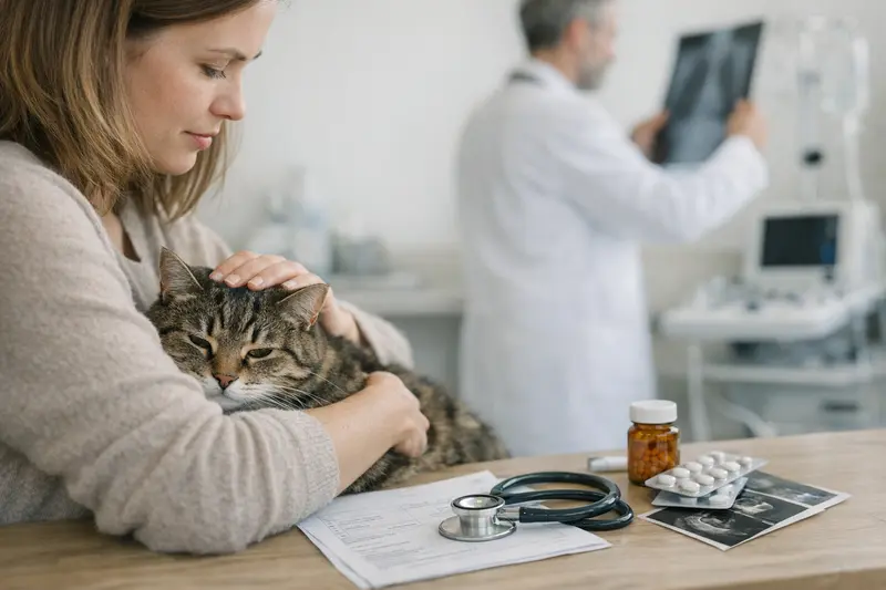 Tierarztbesuch Katze Tierarzt untersucht eine Katze mit kleinen gesundheitlichen Problemen