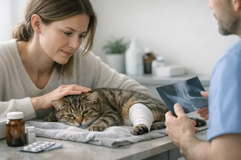 Katze beim Tierarzt Eine Katze sitzt auf einem Untersuchungstisch beim Tierarzt und wartet auf eine Behandlung.