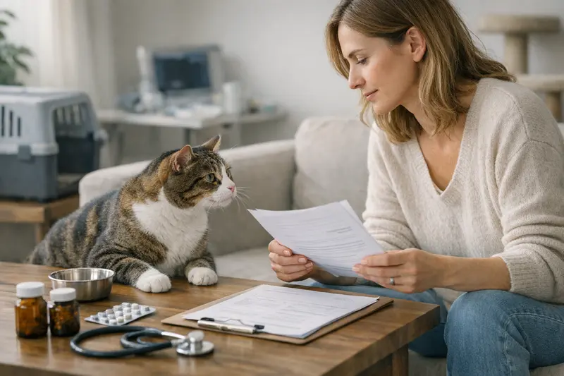 Katzenhalter vergleicht Versicherungsangebote für seine Katze.