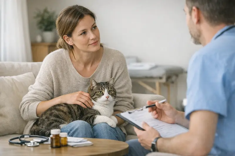 Katzenversicherung - Schutz für Ihre Samtpfote Eine Katze auf einem Tierarzt-Tisch während einer Untersuchung, symbolisiert die Wichtigkeit einer Katzenversicherung.