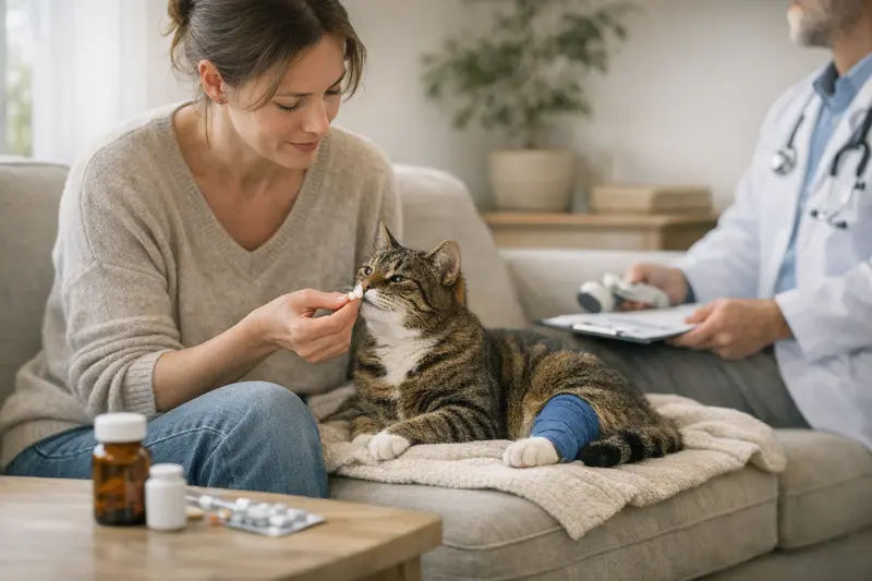 Katzenarzt Untersuchung Arthrose Eine Katze erhält eine tierärztliche Untersuchung zur Arthrose-Behandlung.