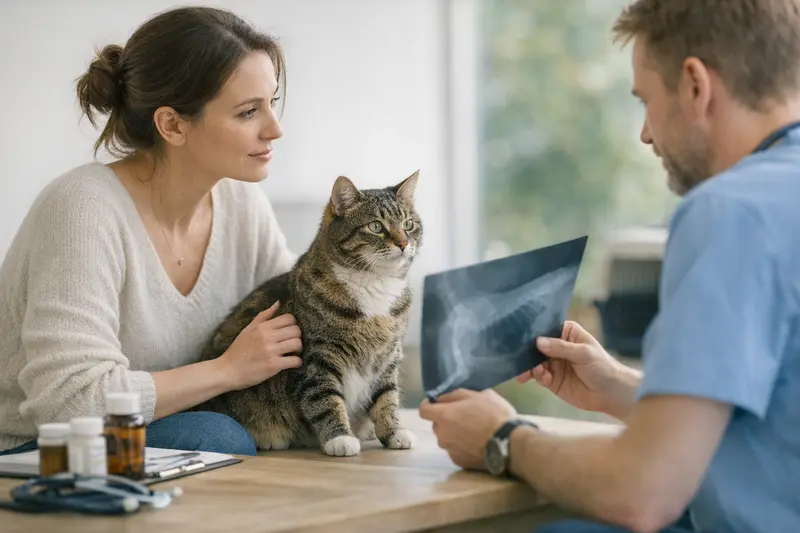 Freigänger-Katze im Freien Eine Freigänger-Katze sitzt auf einem Feld und schaut aufmerksam in die Umgebung.
