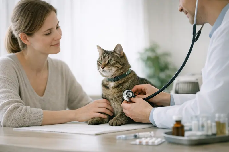 Vorsorge in der Katzenversicherung Eine Katze beim Tierarzt für eine Vorsorgeuntersuchung