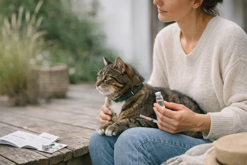 Vorsorgeleistungen bei Katzenversicherungen Eine Katze beim Tierarzt für Vorsorgeuntersuchungen, inklusive Impfungen und Parasitenprophylaxe.
