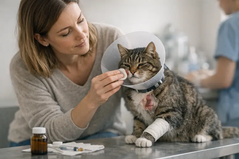 Tierarztkosten bei Freigängern Eine Freigänger-Katze untersuche einen Tierarzt wegen typischer Verletzungen und Erkrankungen.