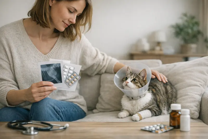 Gepflegte Katze beim Tierarzt, die eine medizinische Untersuchung erhält.