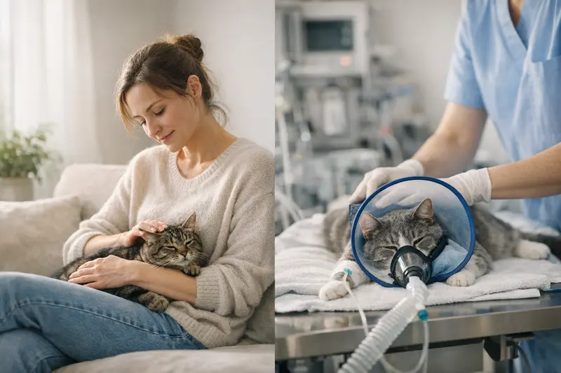 Eine Katze wird vom Tierarzt untersucht, was die Unterschiede zwischen OP-Versicherung und Krankenvollversicherung veranschaulicht.