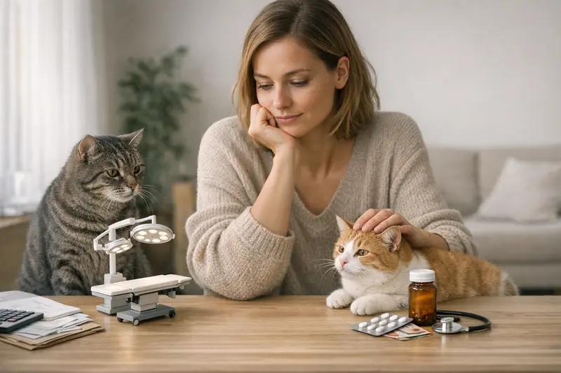 Katzenversicherung: Erstattungssatz vs. Selbstbeteiligung Eine Katze wird beim Tierarzt untersucht, um die Kosten einer Katzenversicherung zu demonstrieren.