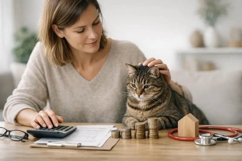 Ein glücklicher Katzenhalter mit seiner Katze, die zeigt, dass die Wahl der richtigen Versicherung wichtig ist.