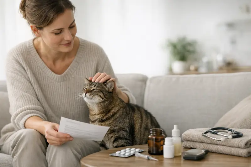 Katzenversicherung und Vorsorgeuntersuchungen Eine Katze besucht einen Tierarzt zur Vorsorgeuntersuchung.