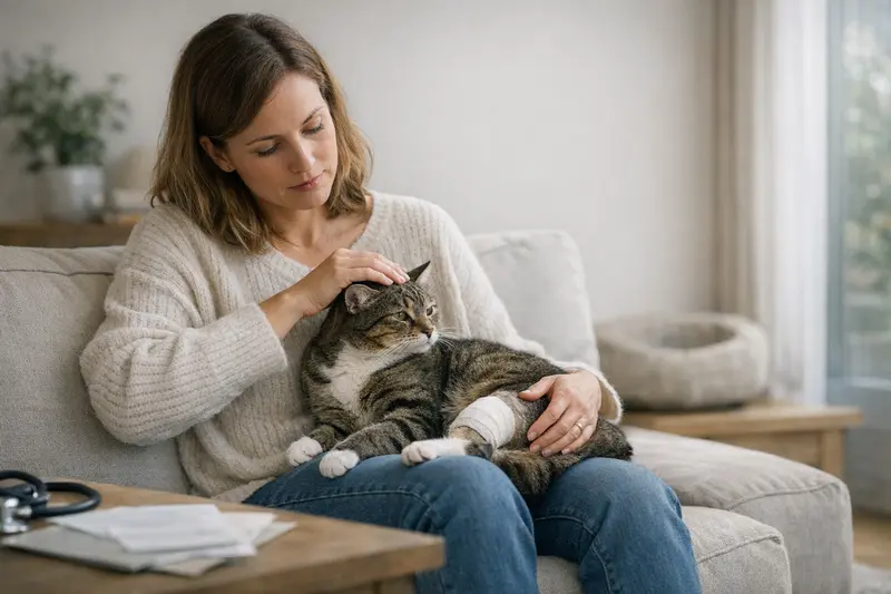Eine Katze wird von einem Tierarzt untersucht, um mögliche gesundheitliche Probleme festzustellen.