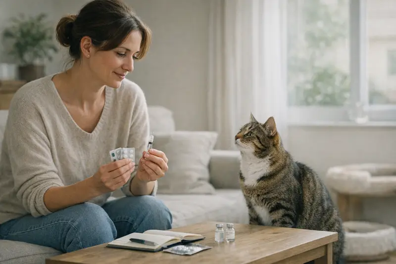 Katzenimpfung Beratung Eine Katze wird vom Tierarzt untersucht, um den Bedarf an Impfungen zu klären.