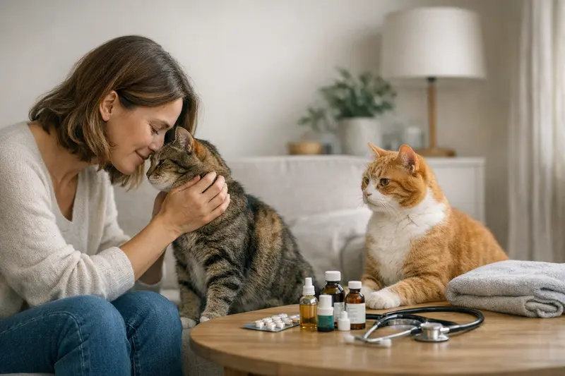 Katzenversicherung: OP-Versicherung oder Vollschutz? Eine Katze erhält tierärztliche Behandlung, um die Bedeutung einer Katzenversicherung zu verdeutlichen.