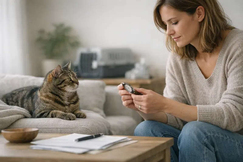 Katzenversicherung Wartezeiten verstehen Eine Katze besucht einen Tierarzt, um eine Behandlung zu besprechen, während die Bedeutung von Wartezeiten erläutert wird.