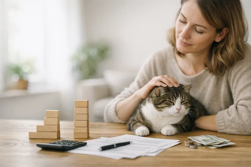 Ein Katzenhalter betrachtet die Versicherungsoptionen für seine Katze.