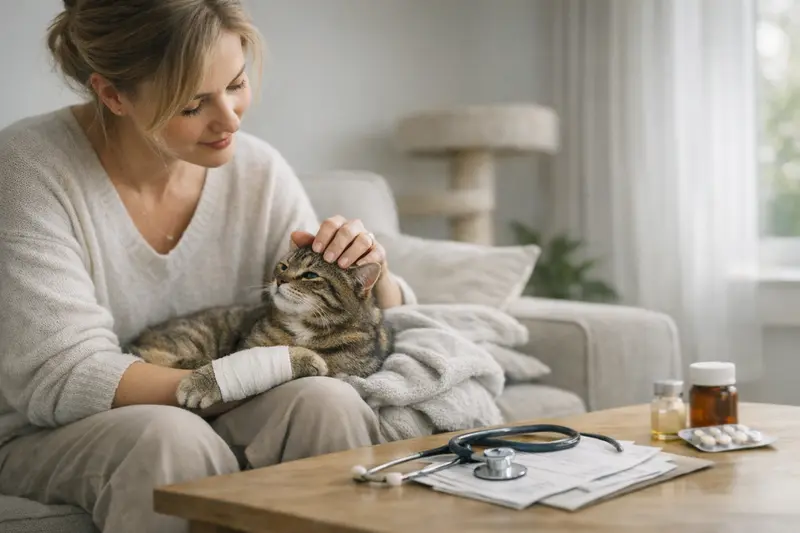 Katzenversicherung sinnvoll ab wann? Eine schützenswerte Katze, die von einem Tierarzt untersucht wird, symbolisiert die Wichtigkeit einer Katzenversicherung.