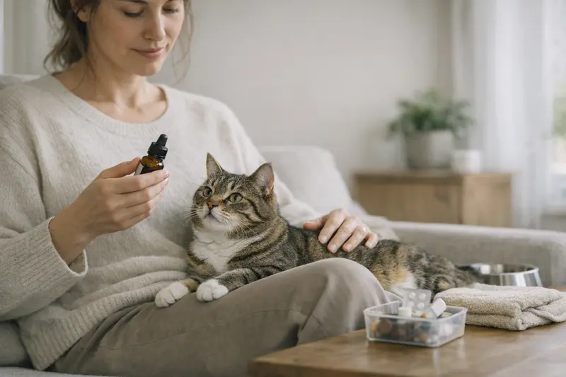Vorsorgeleistungen in der Katzenversicherung Katzensilhouette mit medizinischen Symbolen, die auf Vorsorgeleistungen hinweist.